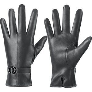 Women's Winter Leather Gloves Texting Warm Driving Lambskin Gloves Grey